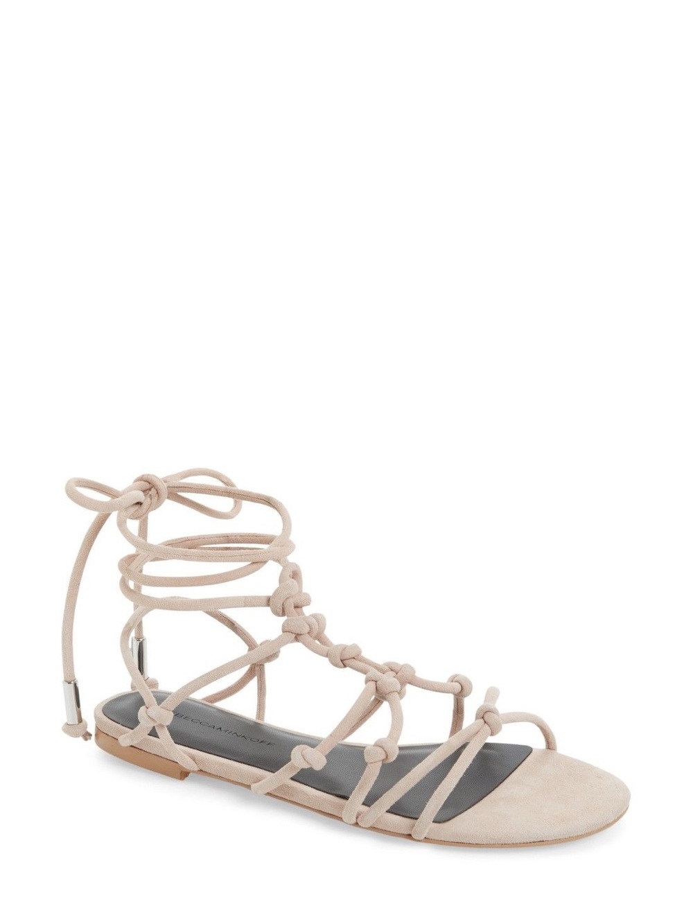 Rebecca Minkoff Elyssa Lace Up Flat Sandal Size 6.5 Suede Pale Pink Strappy Rope